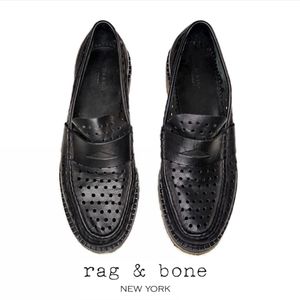 RAG & BONE PERFORATED BLACK LEATHER PENNY LOAFERS
